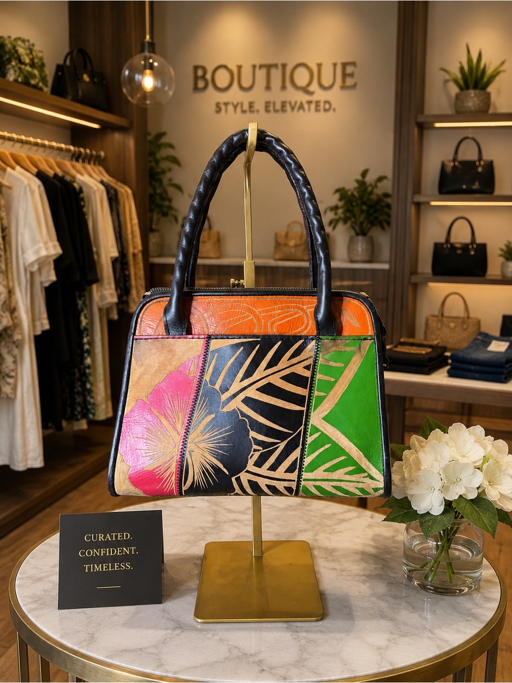 Hand-Painted Multicolor Floral Leather Satchel - Women Bags